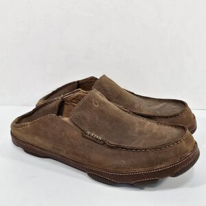 OluKai MOLOA Leather Slip On Loafers 10128-2733 Ray/Toffee Men's US Size 10 M
